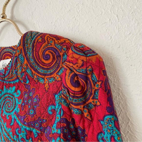 VTG 80’s/90’s Quilted Red Multicolor Paisley Print Cropped Bolero Jacket - Picture 5 of 16